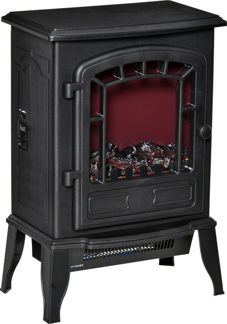 HOMCOM Elektrokamin mit Heizung und LED-Flammeneffekt, 2000 W Standkamin in Schwarz - Bild 1
