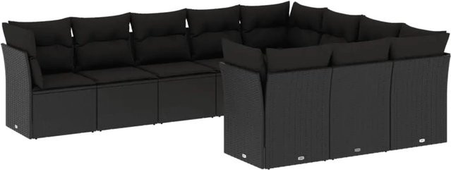 vidaXL 10-tlg. Garten-Sofagarnitur in L-Form aus schwarzem Poly-Rattan mit Sitzkissen und Rückenkissen - Bild 1