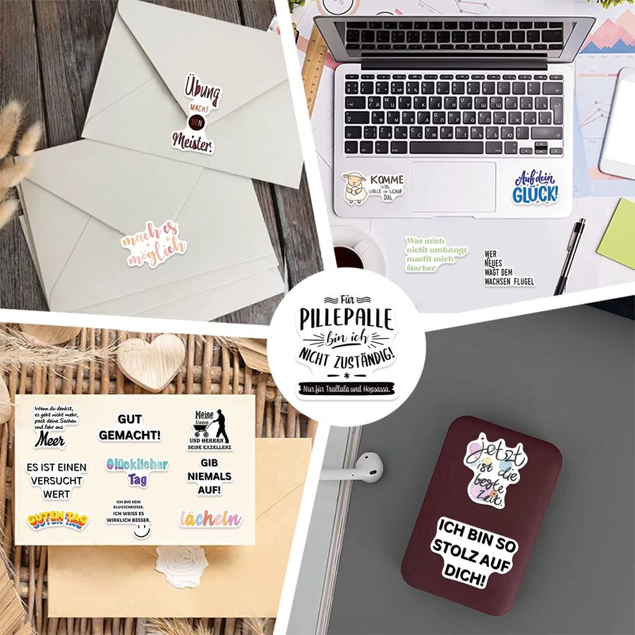 FANLU Kreative Graffiti-Aufkleber mit inspirierenden Zitaten in Deutsch, Multicolor, Unregelmäßige Form für DIY-Projekte wie Tagebuch oder Brillenetui - Bild 3