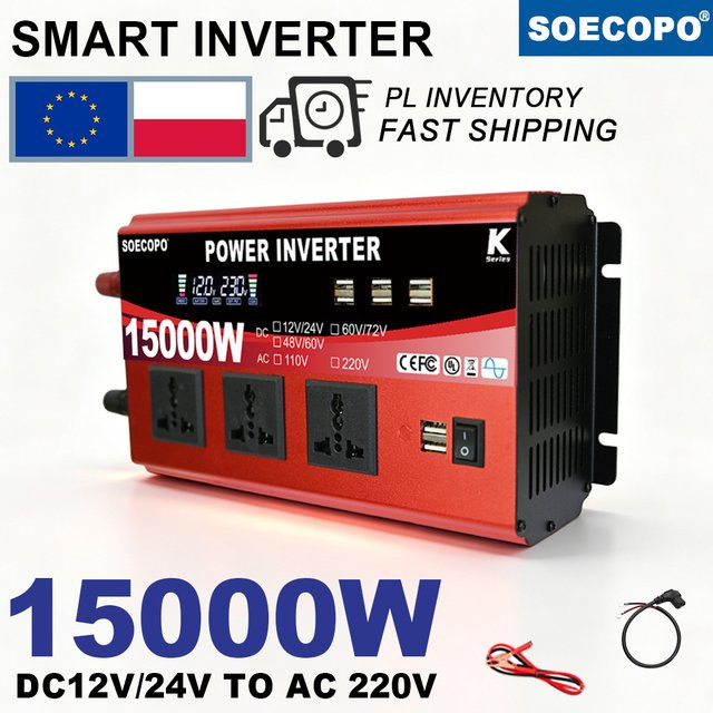 SOECOPO K Series Smart Power Inverter mit 1200W Nennleistung und 150000W Peak, DC12V/24V zu AC220V Konverter mit 3 AC-Steckdosen und 8 USB-Anschlüssen - Bild 1