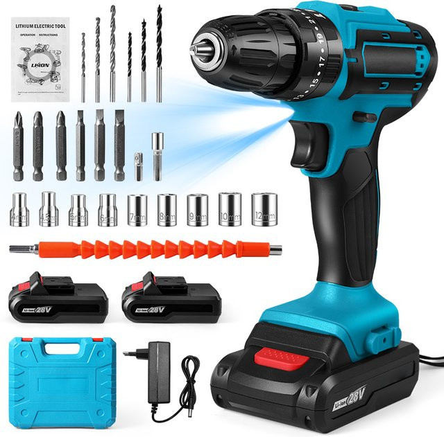 YEJICEFAC Kabelloser Akku-Bohrer 21V in Blau mit 3/8-Zoll Schnellspannbohrfutter, 2 Geschwindigkeiten, 25,3 U/min und 45 Nm Drehmoment - Bild 1