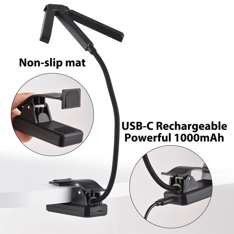 TOMTOP JMS Notenpultleuchte in T-Form mit Klemme, faltbare LED-Lampe mit 51 LED-Perlen, 4 Farbtemperaturen und 12 Helligkeitsstufen, schwarz - Bild 3