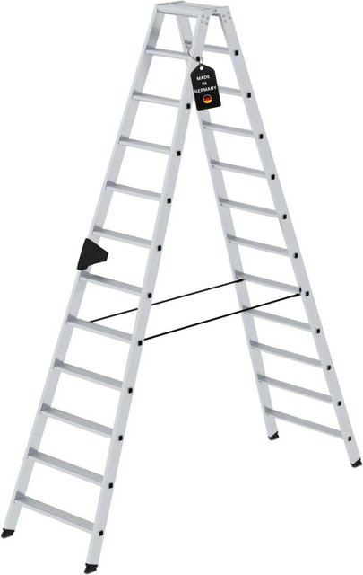 PROREGAL Stufen-Stehleiter beidseitig begehbar, 2 x 12 Stufen, Silber - Bild 1