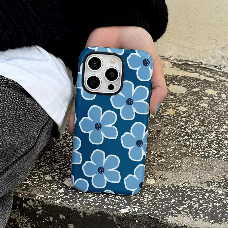 Luxuriöse Handyhülle von Potdemiel mit blauem Blumen-Design für iPhone 11 bis iPhone 16 Pro Max Plus - Bild 6