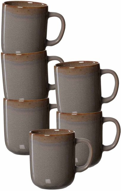 Ritzenhoff & Breker Henkelbecher Malaga aus Keramik, Grau, 6er Set, 380 ml - Bild 1