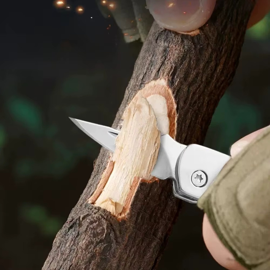 Tragbares Mini-Messer aus Edelstahl in Silber und Weiß für Outdoor, Camping und Reisen - Bild 4