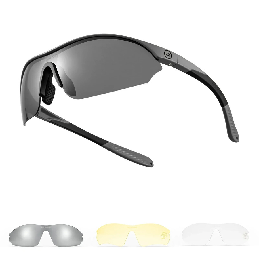 ROCKBROS Sport-Radfahrsonnenbrille, Vollrand, Kunststoff, Grau - Bild 1