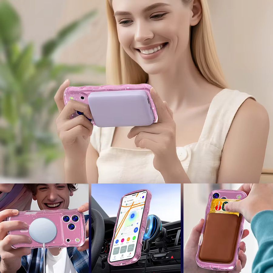 Xeber Bling-Glitzer-Magnethülle für iPhone 17, 16, 15 Pro Max Plus, stoßfest und weich, Farbe: Transparent/Pink - Bild 6