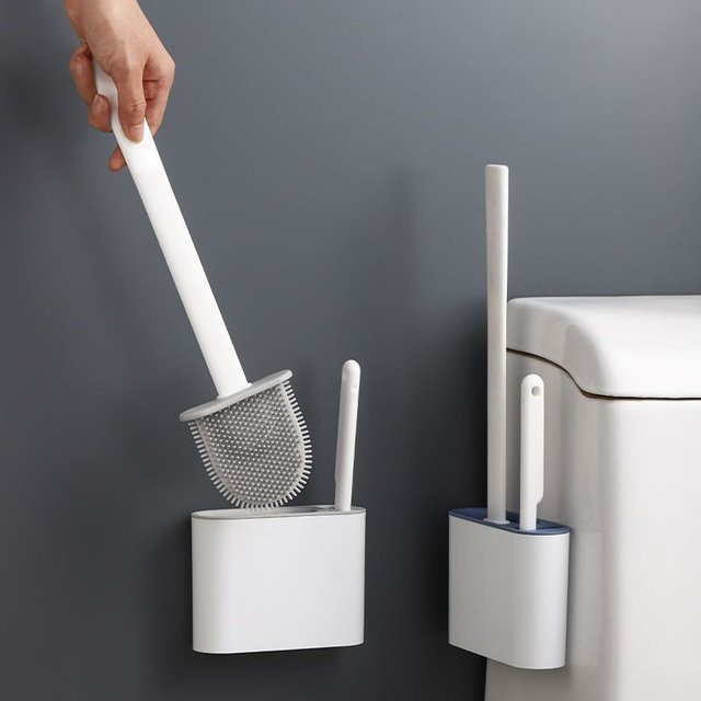 BRUSHZAZA 2 in 1 Toilettenbürste Set aus Silikon mit Halter, freistehend, Blau/Weiß, Höhe: 36,0 cm, Breite: 13,0 cm, Tiefe: 1,0 cm - Bild 1