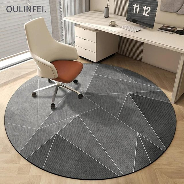 Runder Teppich von Lodestar in Grau mit geometrischem Design, pflegeleichter Polyester-Bürostuhlunterlage für Wohnzimmer, Schlafzimmer oder Home-Office, Durchmesser: 80 cm - Bild 1