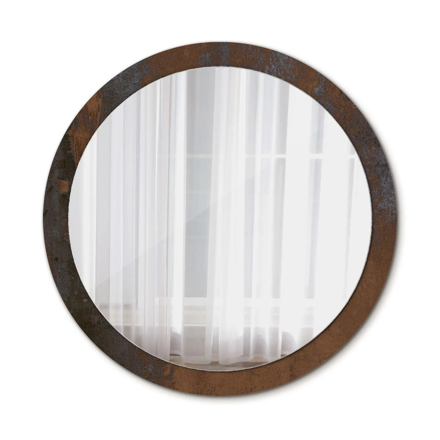 Tulup Dekorativer Runder Spiegel in Rustikalem Metallic Silver und Brown mit Ornamenten, Durchmesser: 100 cm - Bild 2