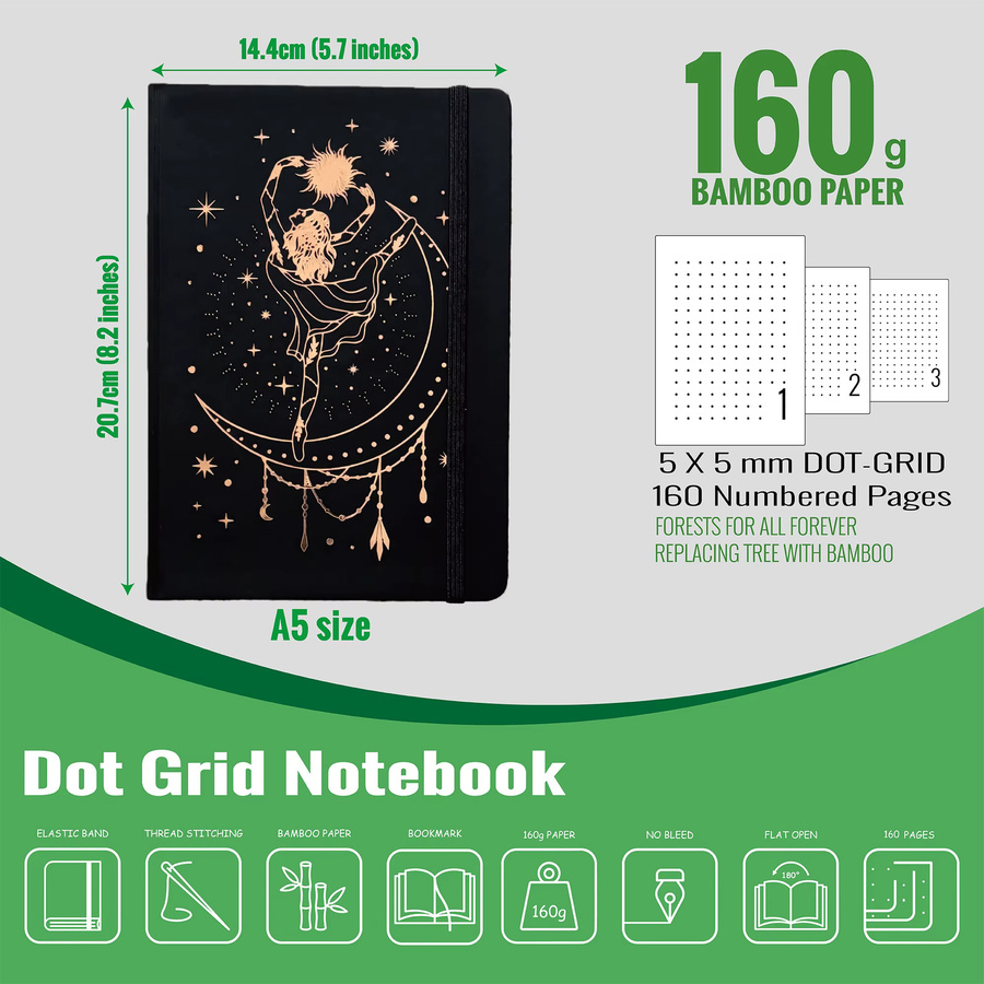 Buke Notebook Punktnotizbuch mit Hardcover aus Kunstleder in Schwarz, A5, 5 x 5 mm Punktraster und 160 g/m2 Papier - Bild 2