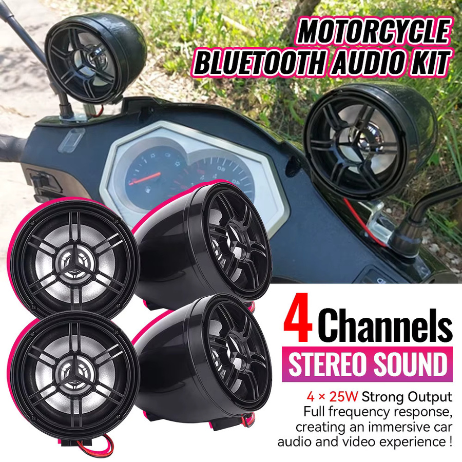 Dobeechi 4-Kanal Motorrad Bluetooth-Lautsprecher mit LCD-Bildschirm und Freisprechfunktion, 12V, 4x25W, wasserdicht und diebstahlsicher - Bild 3