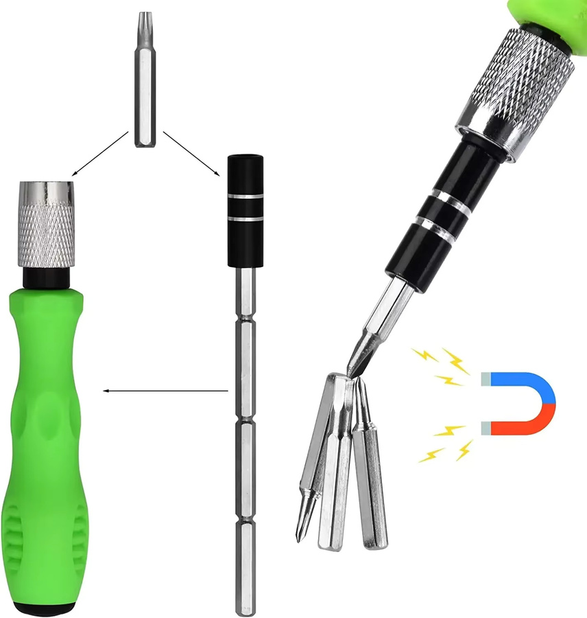 EQZ 32-in-1 Multifunktions-Schraubendreher-Set mit Kreuzmagnet und Präzisions-Werkzeug in Grün - Bild 2