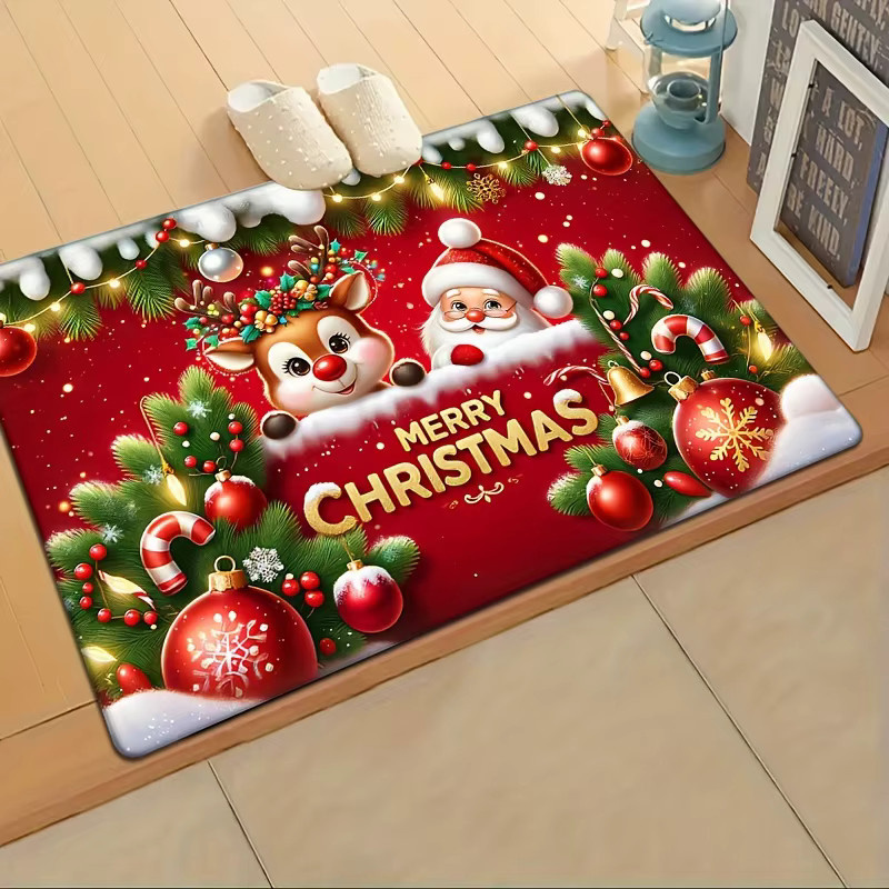VIKAMA Weihnachts-Teppich mit Weihnachtsmann-Motiv für Wohnzimmer, Schlafzimmer und Eingangsbereich, mehrfarbig, rechteckig - Bild 2