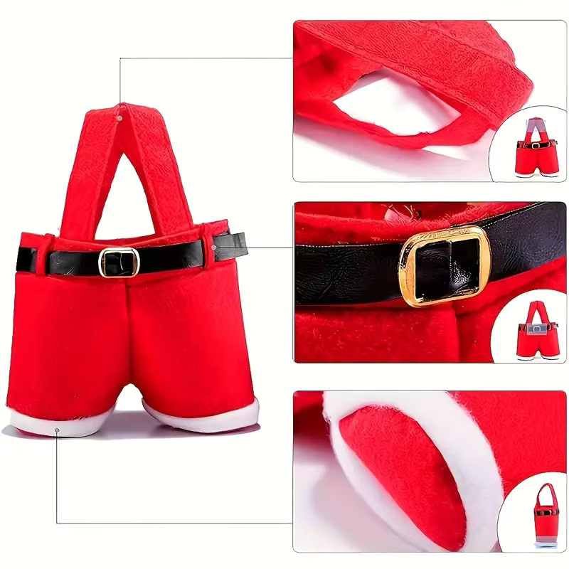 Weihnachtsgeschenktüte mit Weihnachtsmann-Shorts-Design in Rot zur Aufbewahrung von Süßigkeiten und Weinflaschen - Bild 4