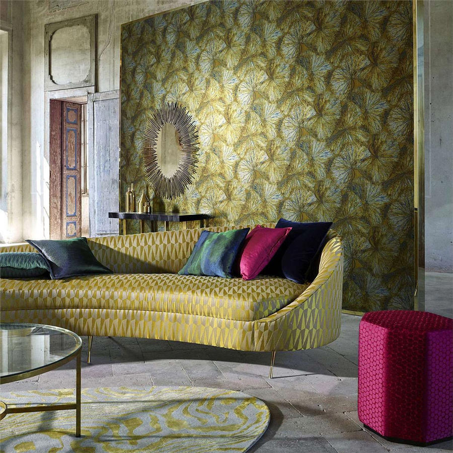 Zoffany Tapete Taisho D Tigers Eye in Gold und Multicolour mit floralem Art Deco und botanischem Muster als Vlies-Tapete mit Hochglanz-Finish - Bild 1