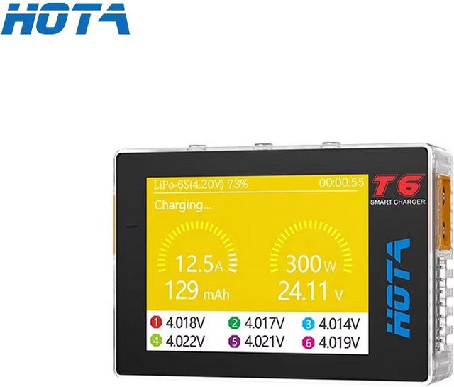 HOTA T6 Digitales RC-Ladegerät in Schwarz: 300W 15A Akkuladegerät und Balancer für LiHv, Lipo, Li-Ion, NiMh und Ni-Cd (1-6S) mit PD 90W 5A und USB-C - Bild 1