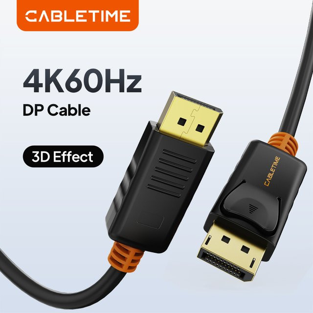 CABLETIME DisplayPort-Kabel in Schwarz für 4K 60Hz Videoübertragung an HDTV, Projektor und PC - Bild 1