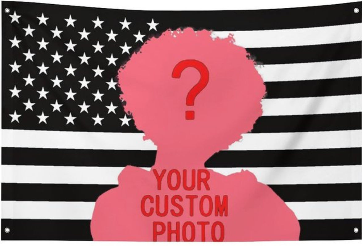Personalisierter Wandteppich mit schwarzer amerikanischer Flagge und Foto-Druck, Textil-Wandbehang B: 150 cm, H: 90 cm - Bild 1