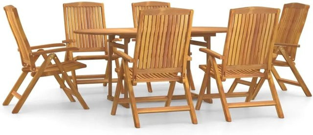 vidaXL Garten-Essgruppe Modell 90 aus Teak-Hartholz, 7-teilig, Braun - Bild 1