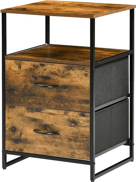 HOMCOM Kommode im Industrie-Stil mit faltbaren Stoff-Schubladen, Aufbewahrungsschrank in Rustikal-Braun für Wohnzimmer und Schlafzimmer - Bild 1
