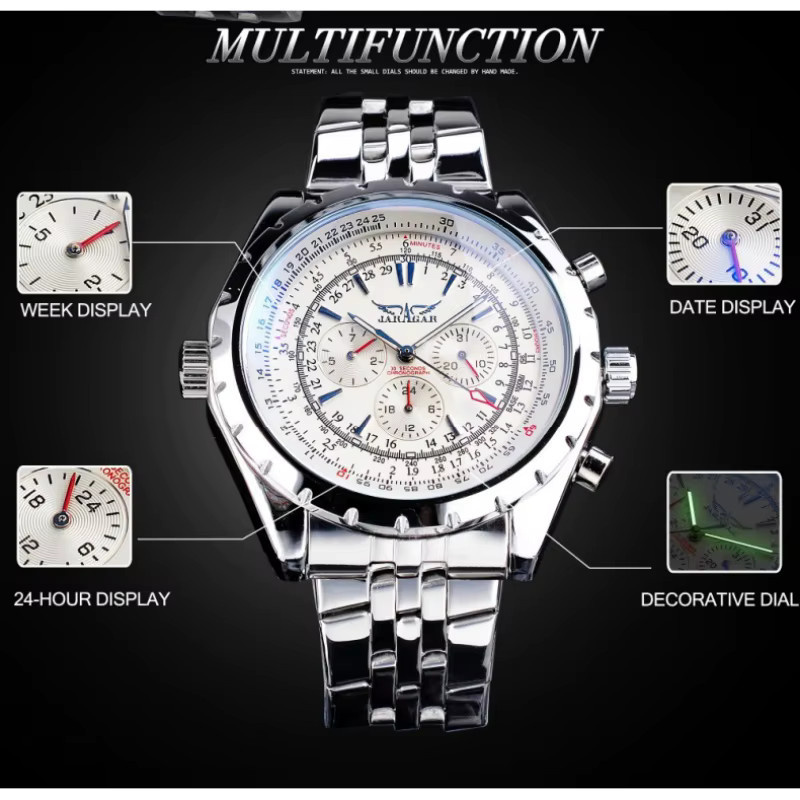 JARAGAR Armbanduhr Automatik, Edelstahl, Silber, Herren - Bild 4