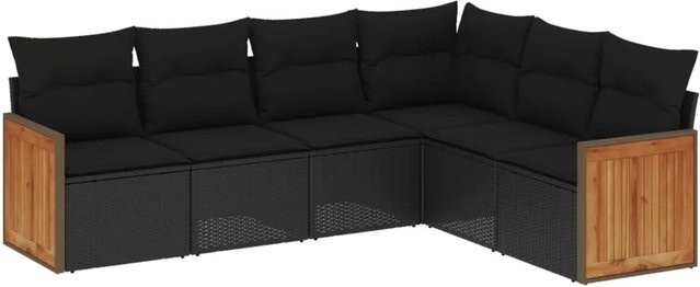 vidaXL 6-teilige Garten-Sofagarnitur in L-Form aus schwarzem Poly-Rattan mit Sitzkissen und Rückenkissen - Bild 1