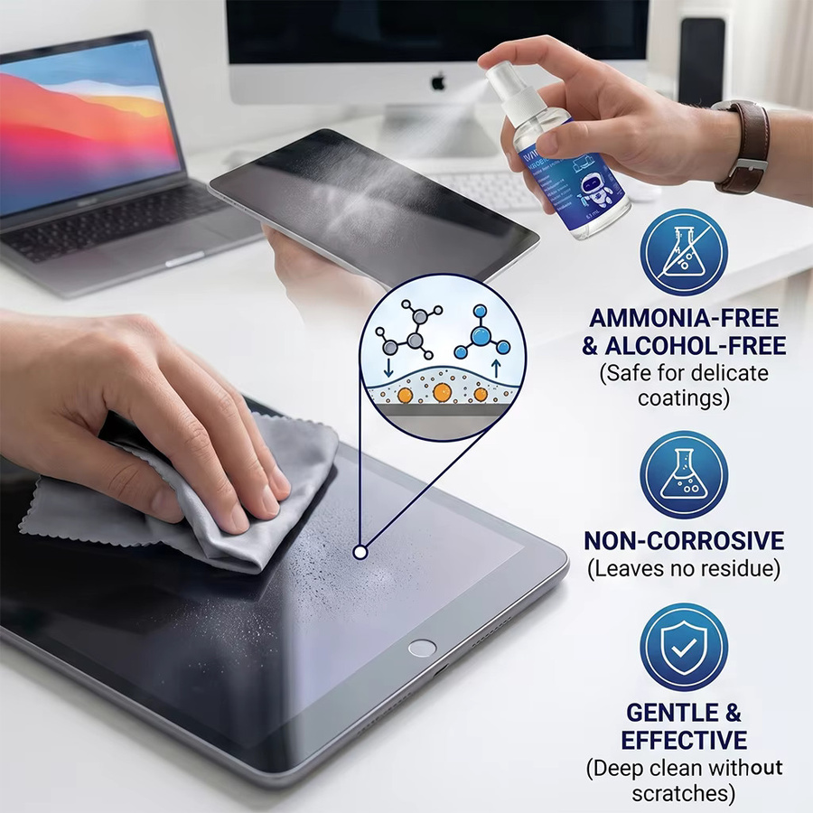 MIRAVEXL Bildschirmreiniger-Set mit 50ml Spray, Mikrofasertuch und Reinigungsbürste für Handys, Laptops, Fernseher und Brillen - Bild 5