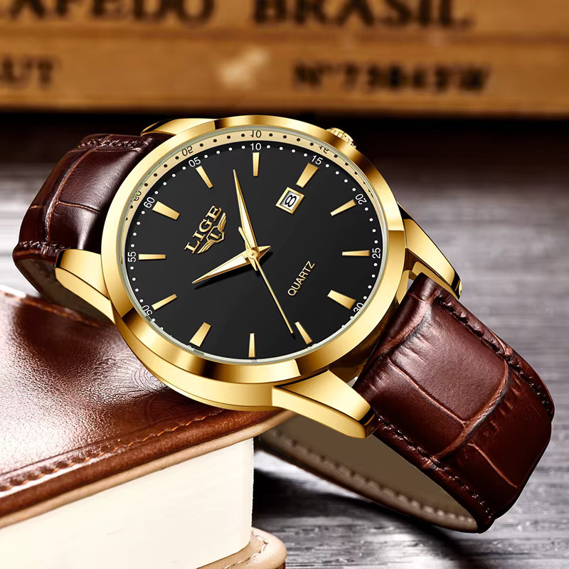 LIGE Chronograph, Quarz, Leder, Schwarz, Herren - Bild 2