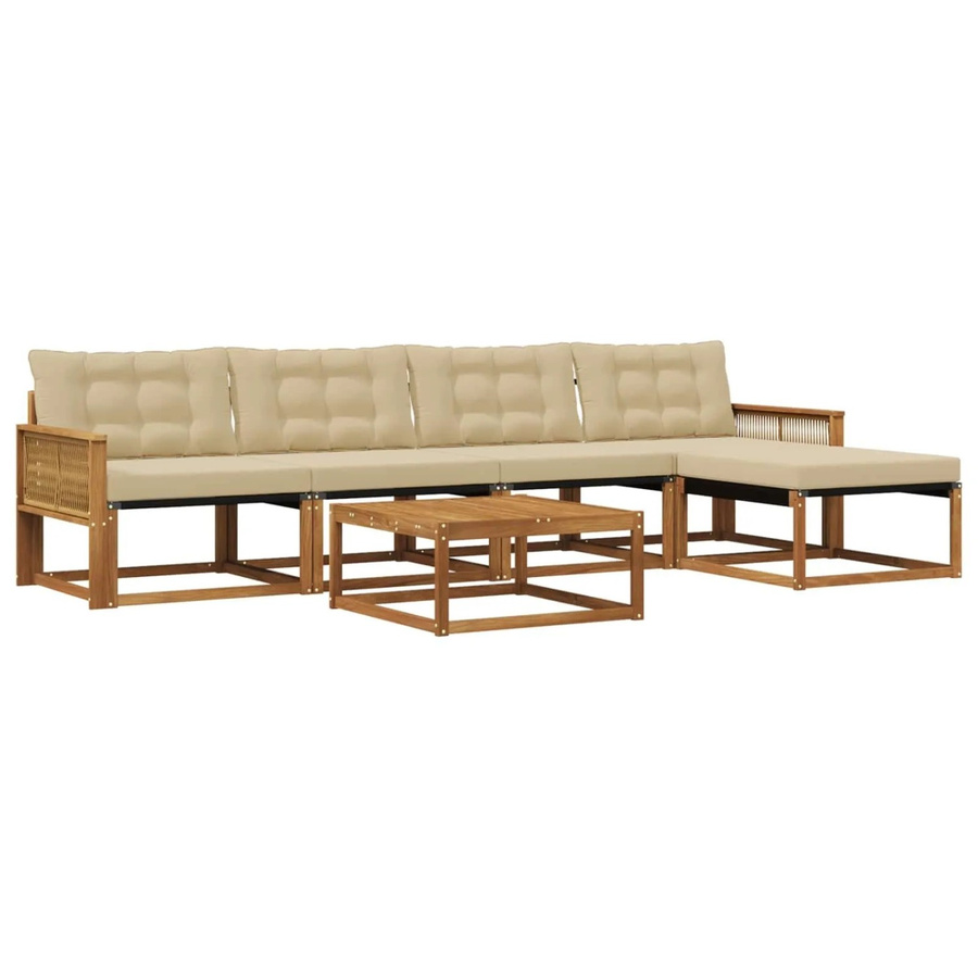 vidaXL Outdoor-Sofagarnitur aus Akazienholz mit Textilene und 6 Kissen in Natur-Beige - Bild 2