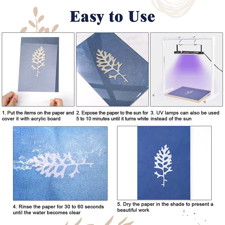 DIY Sonnen-Druck-Papier Set für Natur-Kunsthandwerk, Blau, A5 - Bild 3
