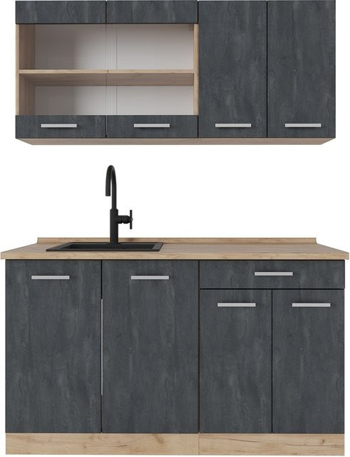 Vicco Singleküche R-Line Schwarz Beton Eiche mit Arbeitsplatte B: 140 cm, T: 60 cm, H: 81,6 cm - Bild 1
