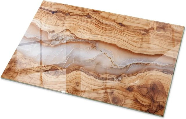 Tulup Couchtischplatte aus Naturholz mit Harz in Beige und Braun, rechteckige Tischplatte, B/T: 100 x 70 cm - Bild 1