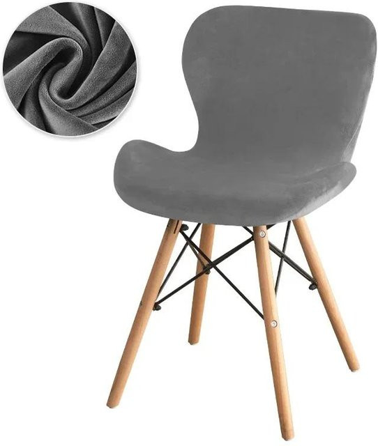 Yiran Furniture Schmetterlingsstuhlbezug aus Samt in Grau für gebogene Esszimmerstühle und Akzentstühle - Bild 1