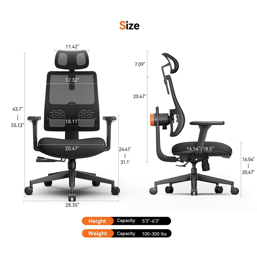 NEWTRAL MAGICH003 Ergonomischer Bürostuhl in Schwarz und Grau mit verstellbarer Kopfstütze, adaptiver Rückenstütze und verstellbarer Sitztiefe - Bild 3