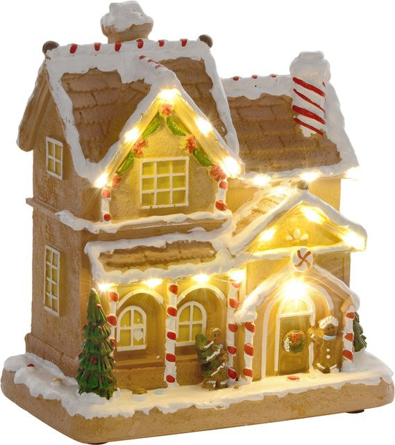 HOMCOM Weihnachtsdorf Lebkuchenhaus mit LED-Lichtern und Musik in Braun - Bild 1