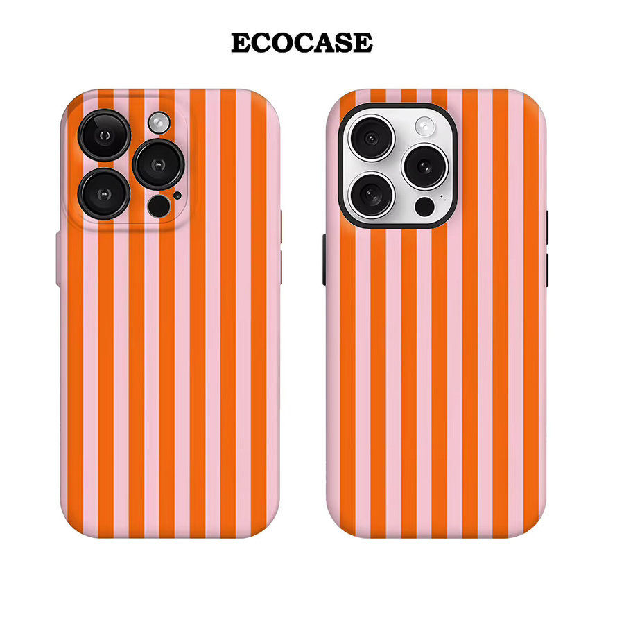 Handyhülle mit orange-rosa Streifen für iPhone 11 bis iPhone 17 Pro Max Plus mit doppelschichtiger Rückseite - Bild 2