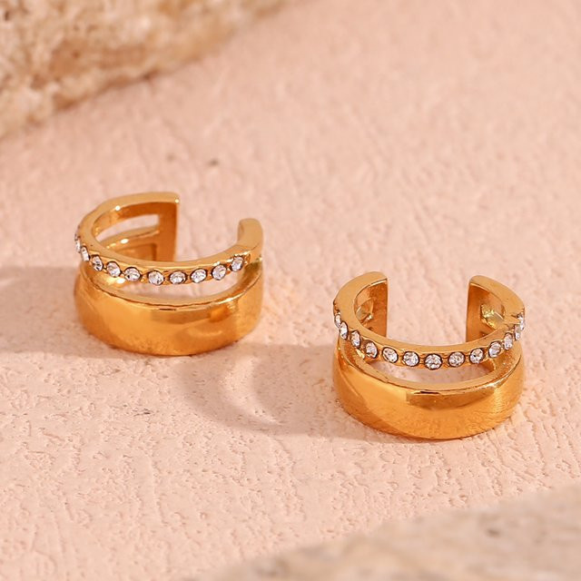 E.B.belle Ohrringe, C-förmige Ohrclip, Strass, 18 Karat vergoldet, Damen - Bild 1