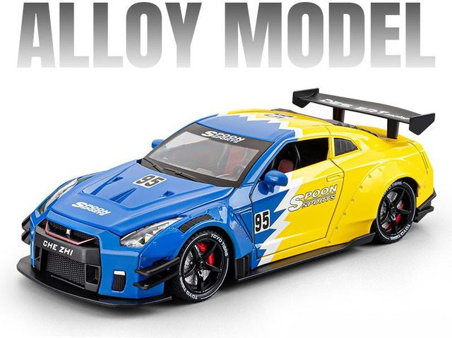 Linyi Toy Car Silvia Gtr Gt-R R35 Sportwagen Modell, 1:24, Metall, mit Ton und Licht, mit Sprühfunktion - Bild 1