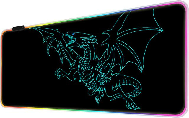 HYBXAXC Blue Eyes White Dragon RGB Gaming-Mauspad in Schwarz-Weiß mit LED-Beleuchtung für PC und Tastatur - Bild 1