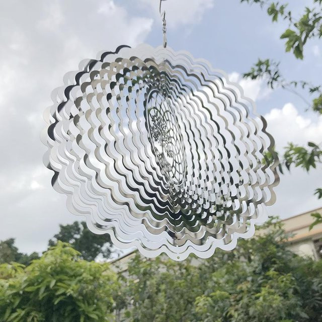3D-Windspiel Baum des Lebens aus Edelstahl in Grau, rotierend mit Licht- und Schattenspiel - Bild 1