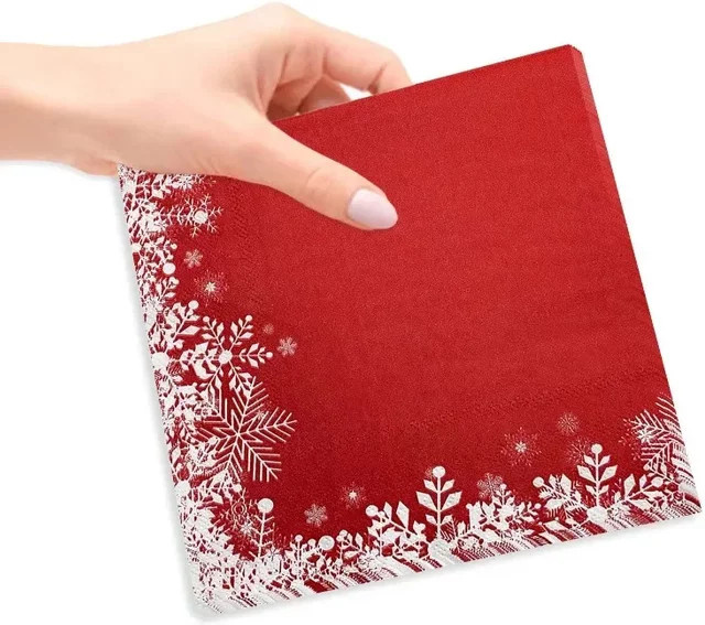 GUANYAO Weihnachtliche Papierservietten mit rotem Schneeflocken-Design, 2-lagig, 20 Stück, Breite: 33 cm - Bild 1