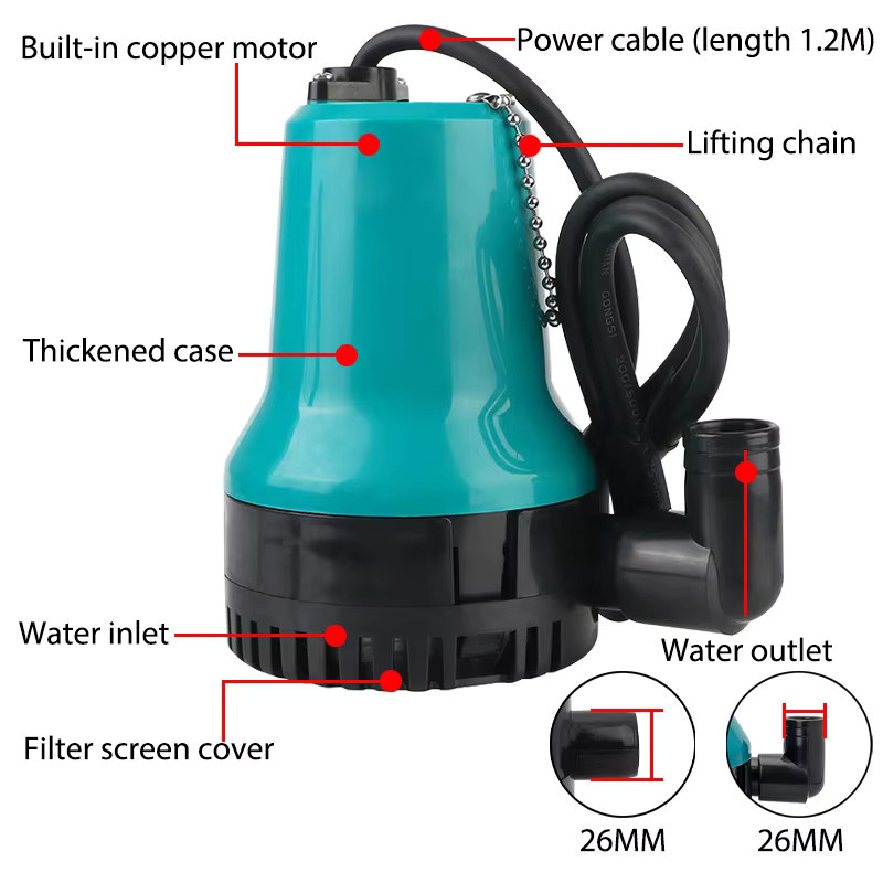 xmshxltd Solar Tauchpumpe für Outdoor und Aquarium, Elektrische DC 12/24V Tragbare Pumpe mit 4200L/H Förderleistung, 50W, Türkis - Bild 4