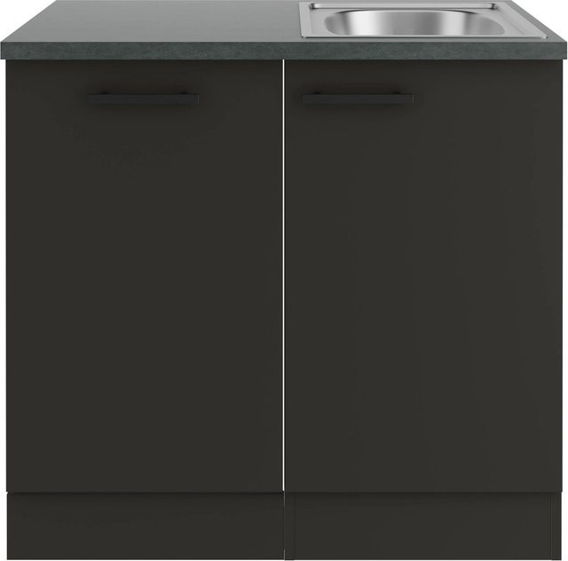 OPTIFIT Madrid420 Küchen-Spülenschrank-Set in Anthrazit Matt mit Edelstahl-Elementen - Bild 1