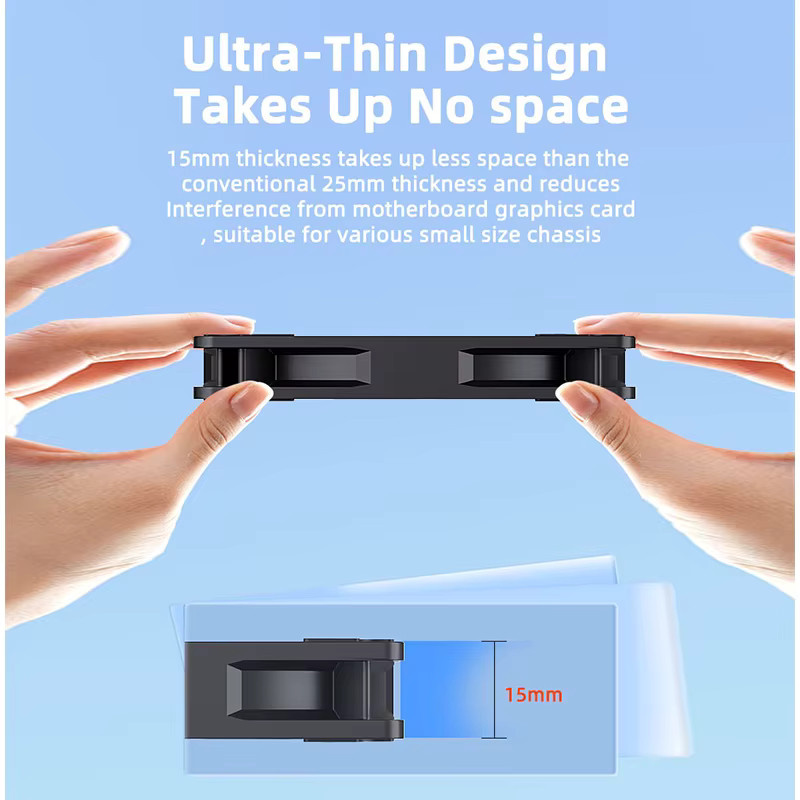 TEUCER Ultradünner Computergehäuselüfter Schwarz, B/T/H: 6 x 6 x 1 cm, 12 V für PC, CPU und Kühlkörper - Bild 3