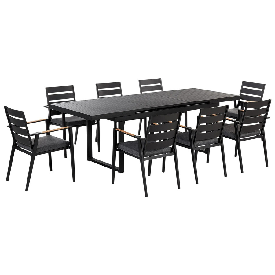 Beliani Gartentisch Set VALCANETTO/TAVIANO in Schwarz und Grau mit hellem Holzfarbton, B/T/H: 240 x 90 x 86 cm - Bild 2