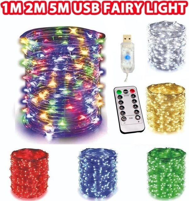 USB LED Lichterkette mit Fernbedienung und 8 Modi für Dekoration zu Weihnachten und Hochzeit - Bild 1