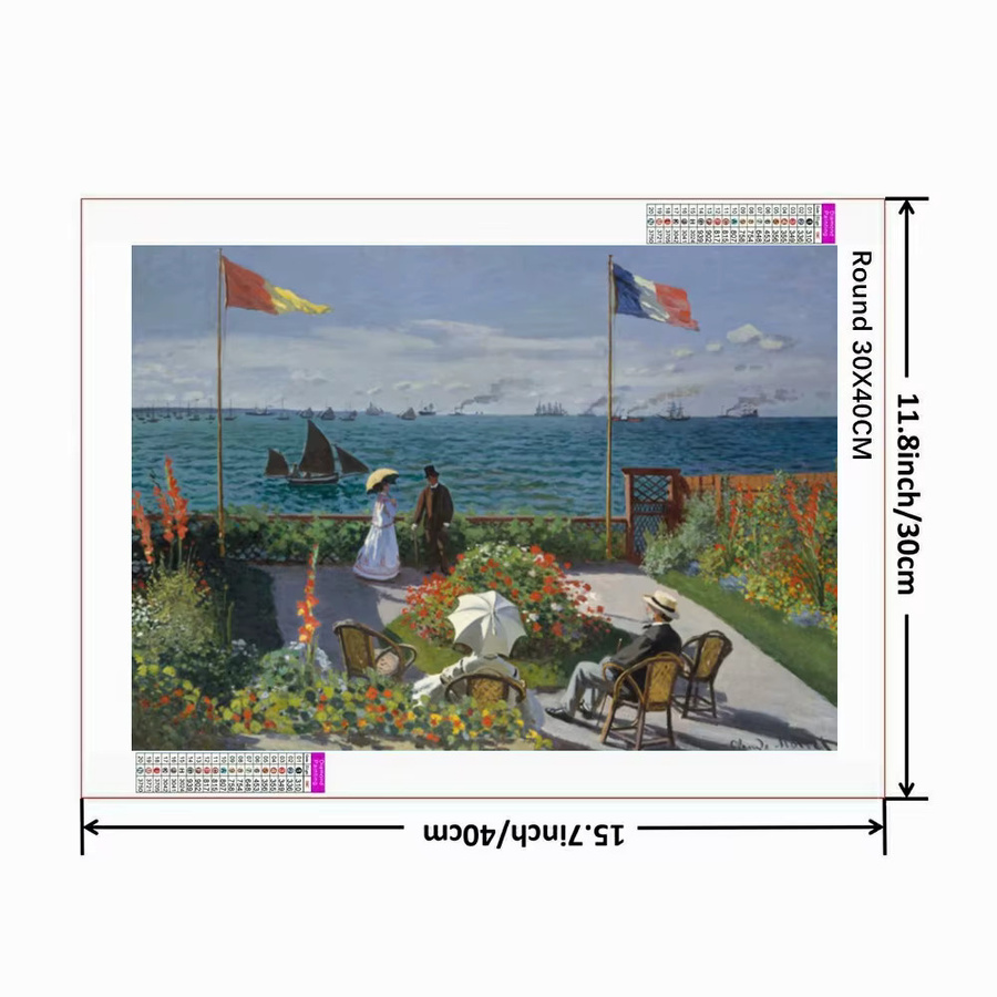 Potdemiel Diamantgemälde Claude Monet Landschaft mit Blumen in Mehrfarbig, Wandbild für Schlafzimmer und Büro, B/H: 30,0 x 20,0 cm - Bild 3