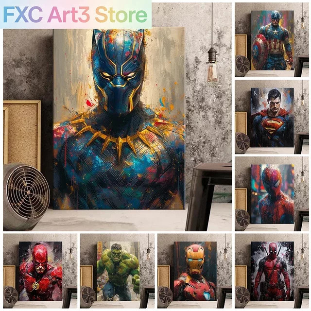 Marvel Avengers Leinwand Wandbild mit Spider-Man, Captain America und Hulk in Mehrfarbig - Bild 1